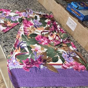 Chico's Floral Leopard Tropical Dress in Purple, Green, Pink, Brown